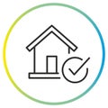 icon of building with check mark, house approved